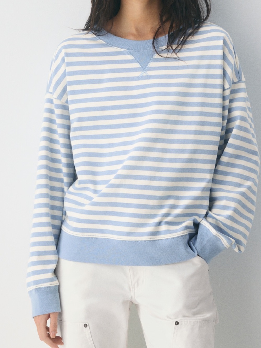 Aritzia Mighty Cotton Wicket Longsleeve - Light Birch / Ripple BIue Size XL NWOT - Picture 2 of 14